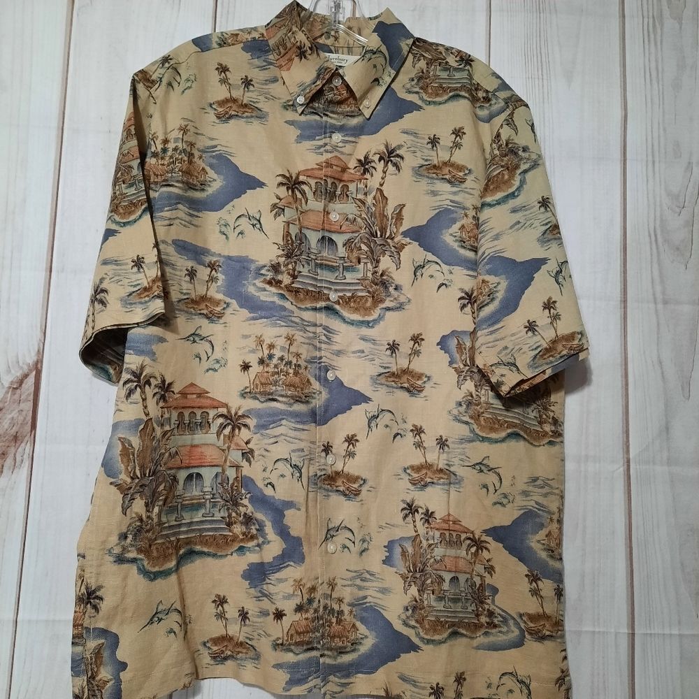 LINEN blend Turnbury Hawaiian shirt‎ men's size M medium